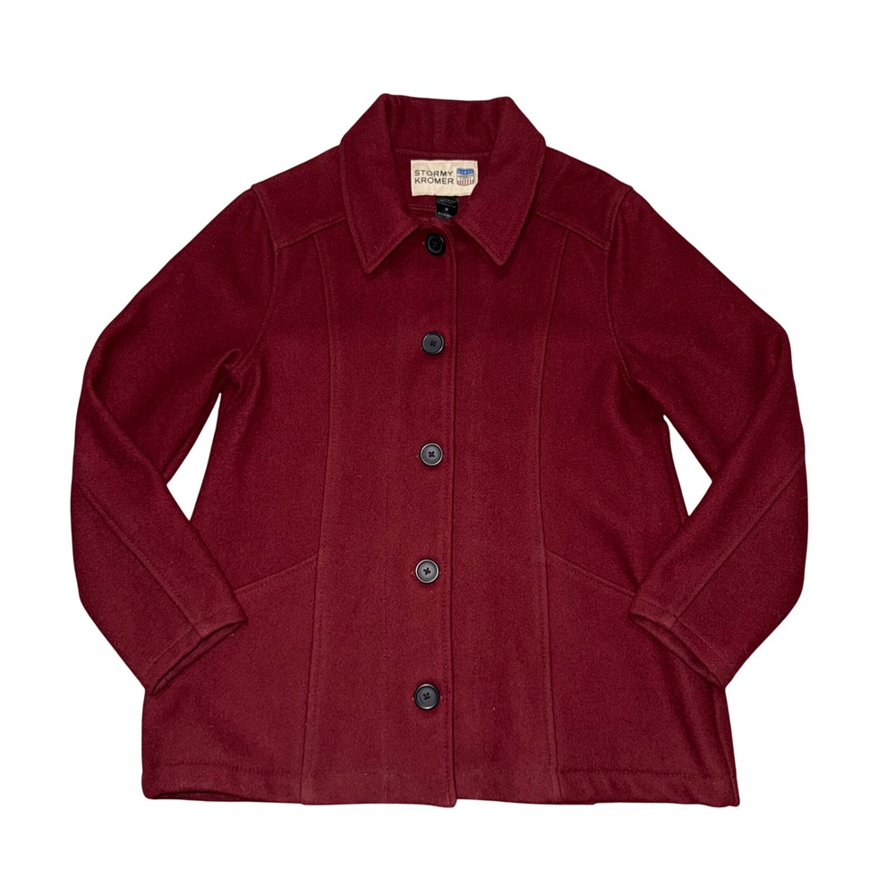 Stormy Kromer Ida Chore Button Front Jacket Womens Medium Burgundy Wool Blend